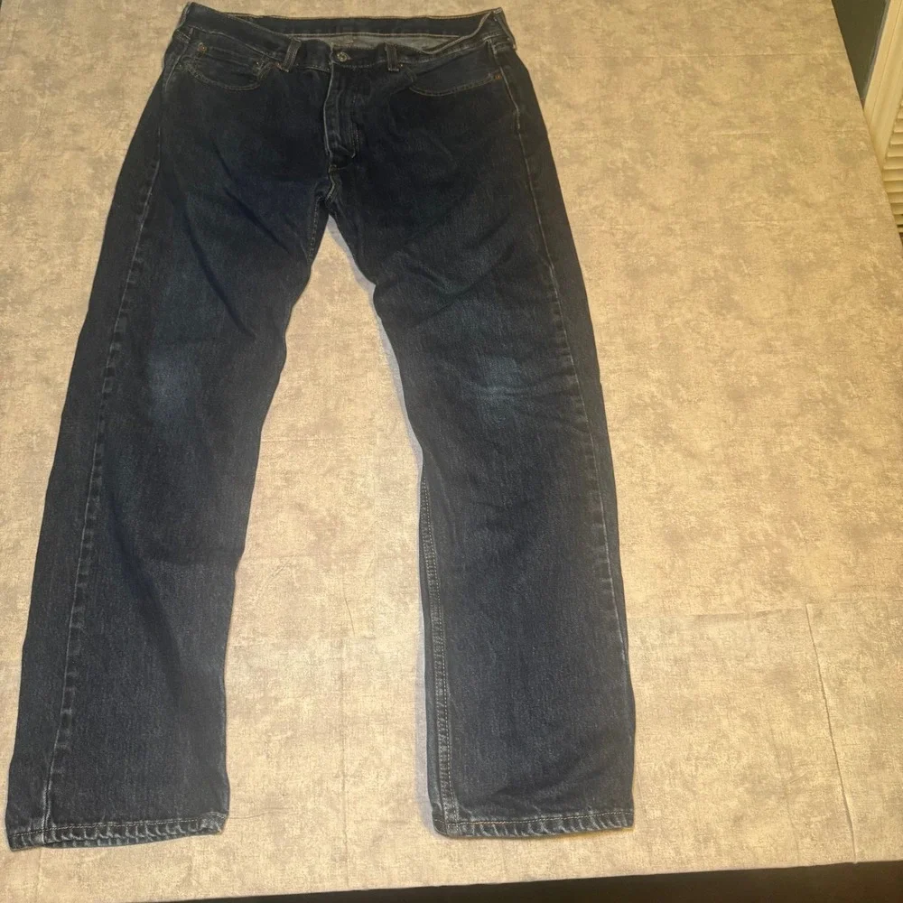 Levis 505 Regular Fit Jeans Mens 38x32 Dark Wash Indigo Straight Leg Denim
